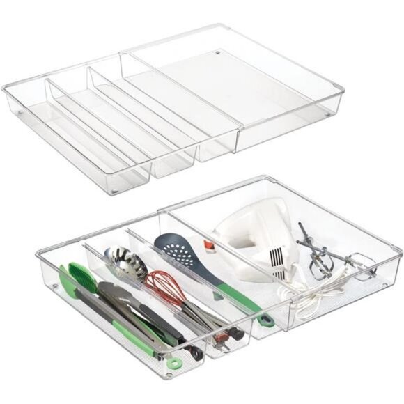 Drawer Storage Organizer with 4 Compartments for Kitchen 2 Pack - Clear